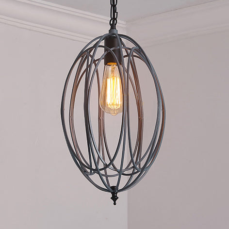 Gray/Red Oval Cage Hanging Ceiling Light Industrial Metallic 1 Bulb Restaurant Pendant Lamp with Adjustable Chain Grey Clearhalo 'Art Deco Pendants' 'Cast Iron' 'Ceiling Lights' 'Ceramic' 'Crystal' 'Industrial Pendants' 'Industrial' 'Metal' 'Middle Century Pendants' 'Pendant Lights' 'Pendants' 'Tiffany' Lighting' 21915