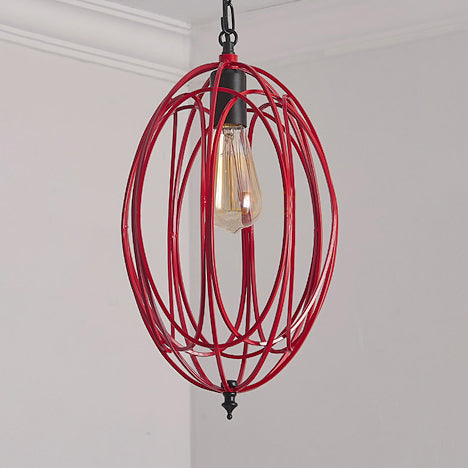Gray/Red Oval Cage Hanging Ceiling Light Industrial Metallic 1 Bulb Restaurant Pendant Lamp with Adjustable Chain Clearhalo 'Art Deco Pendants' 'Cast Iron' 'Ceiling Lights' 'Ceramic' 'Crystal' 'Industrial Pendants' 'Industrial' 'Metal' 'Middle Century Pendants' 'Pendant Lights' 'Pendants' 'Tiffany' Lighting' 21918