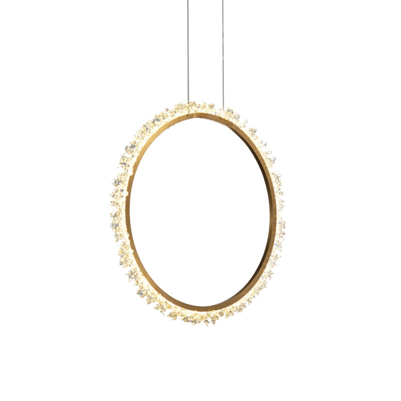 16"/23.5"/31.5" Dia Ring Chandelier Pendant Simplicity Crystal Golden LED Ceiling Light Fixture in White/Warm/Natural Light Clearhalo 'Ceiling Lights' 'Chandeliers' 'Modern Chandeliers' 'Modern' Lighting' 219244