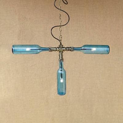 Antique Stylish Bottle Hanging Pendant Light 3 Lights Glass Chandelier Lamp in Blue/Clear for Dining Room Blue Clearhalo 'Ceiling Lights' 'Chandeliers' 'Clear' 'Close To Ceiling Lights' 'Glass shade' 'Glass' 'Industrial Chandeliers' 'Industrial' 'Middle Century Chandeliers' 'Modern' 'Tiffany' 'Traditional Chandeliers' Lighting' 21926