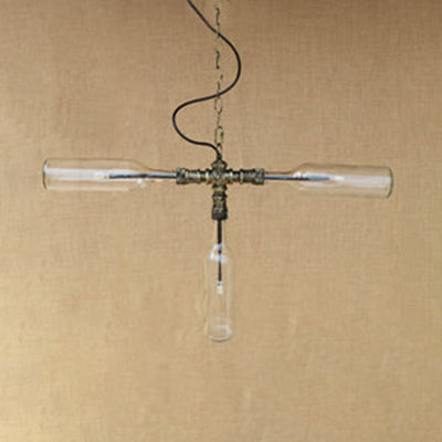 Antique Stylish Bottle Hanging Pendant Light 3 Lights Glass Chandelier Lamp in Blue/Clear for Dining Room Clearhalo 'Ceiling Lights' 'Chandeliers' 'Clear' 'Close To Ceiling Lights' 'Glass shade' 'Glass' 'Industrial Chandeliers' 'Industrial' 'Middle Century Chandeliers' 'Modern' 'Tiffany' 'Traditional Chandeliers' Lighting' 21929