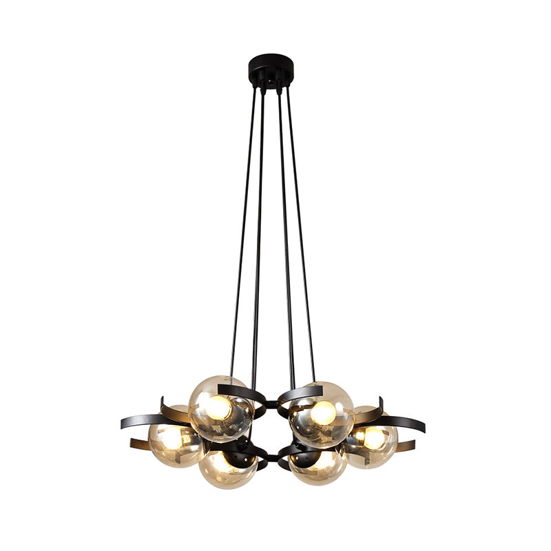Clear Glass Ball Ceiling Pendant Contemporary 6 Light Black Chandelier for Dining Room Clearhalo 'Ceiling Lights' 'Chandeliers' 'Clear' 'Industrial' 'Modern Chandeliers' 'Modern' 'Tiffany' 'Traditional Chandeliers' Lighting' 219296