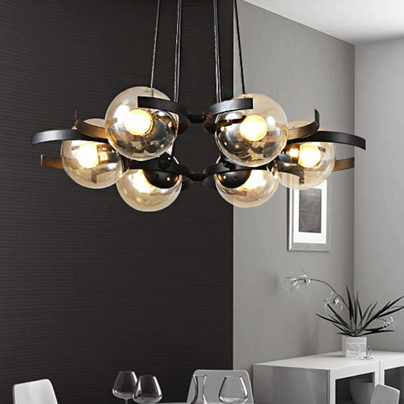 Clear Glass Ball Ceiling Pendant Contemporary 6 Light Black Chandelier for Dining Room Clear Clearhalo 'Ceiling Lights' 'Chandeliers' 'Clear' 'Industrial' 'Modern Chandeliers' 'Modern' 'Tiffany' 'Traditional Chandeliers' Lighting' 219300