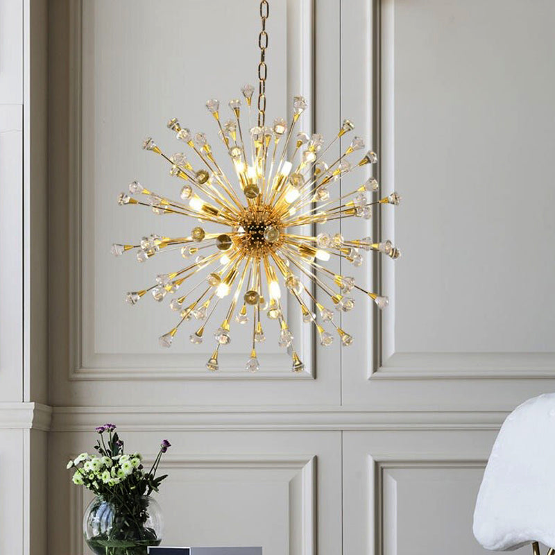 Urchin Chandelier Postmodern Metallic LED Golden Hanging Lamp with Crystal Accents Clearhalo 'Ceiling Lights' 'Chandeliers' 'Modern Chandeliers' 'Modern' Lighting' 219307