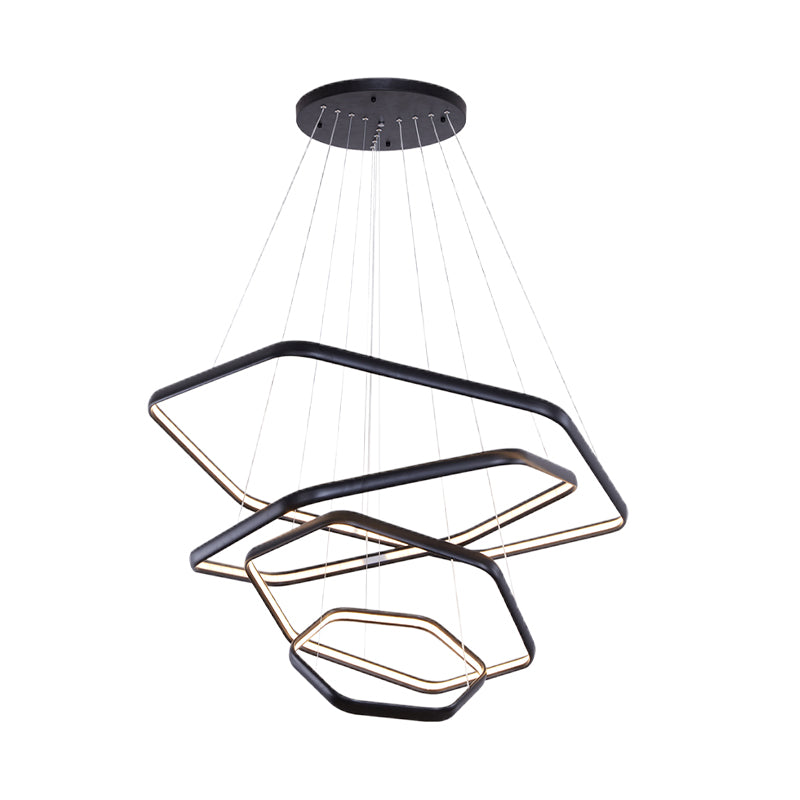 Tiered Hexagonal Chandelier Pendant Simplicity Acrylic 1/2/3-Light LED Hanging Lamp in Black/Silver/White Clearhalo 'Ceiling Lights' 'Chandeliers' 'Modern Chandeliers' 'Modern' Lighting' 219331