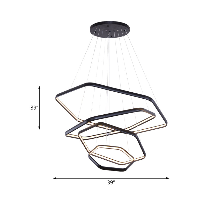 Tiered Hexagonal Chandelier Pendant Simplicity Acrylic 1/2/3-Light LED Hanging Lamp in Black/Silver/White Clearhalo 'Ceiling Lights' 'Chandeliers' 'Modern Chandeliers' 'Modern' Lighting' 219332