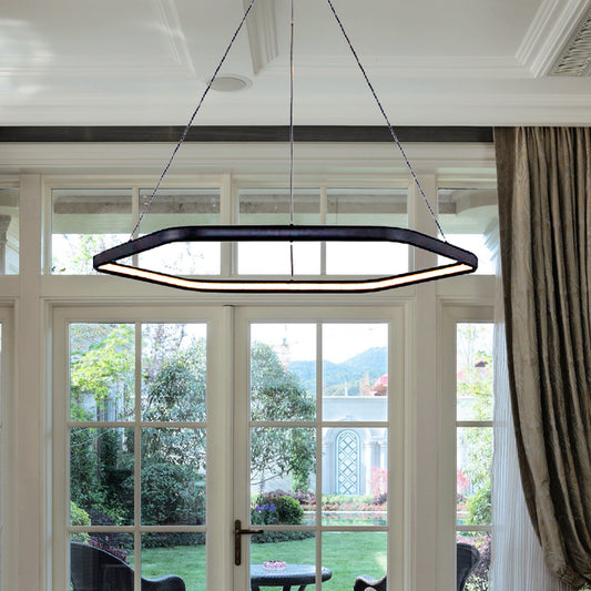 Tiered Hexagonal Chandelier Pendant Simplicity Acrylic 1/2/3-Light LED Hanging Lamp in Black/Silver/White 1 Black