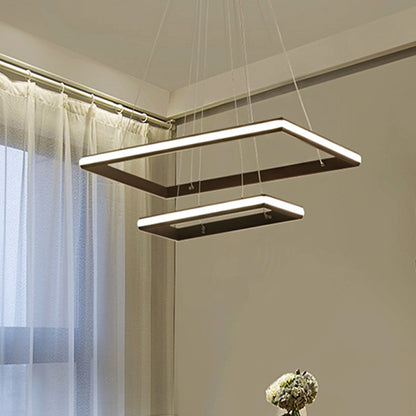 Tiered Rectangular Chandelier Light Modern Acrylic 3-Light Black/White LED Ceiling Light Fixture in White/Warm Light 2 Black Clearhalo 'Ceiling Lights' 'Chandeliers' 'Modern Chandeliers' 'Modern' Lighting' 219382