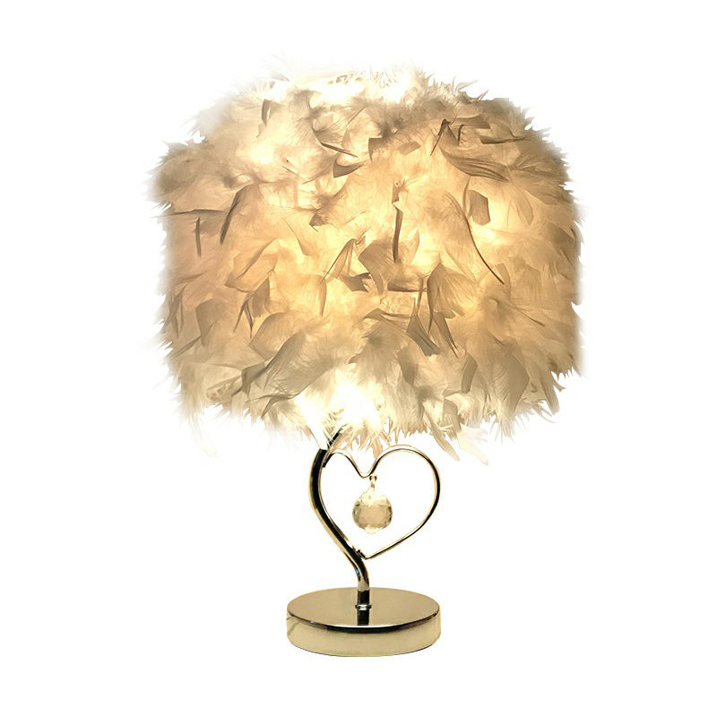 Cylindrical Nightstand Lamp Modern Style Feather Bedroom Table Light with Crystal Drip Clearhalo 'Lamps' 'Table Lamps' Lighting' 2196934