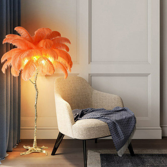 Tree-Shape Living Room Stand Up Light Feather 5 Bulbs Contemporary Floor Lighting Clearhalo 'Floor Lamps' 'Lamps' Lighting' 2196950