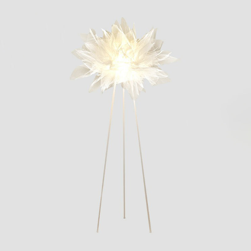 Nordic Style Tripod Floor Lamp Metal Single-Bulb Living Room Standing Lighting with Feather Shade in White Clearhalo 'Floor Lamps' 'Lamps' Lighting' 2196959