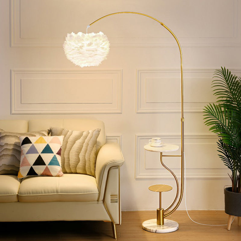 Modern Hemisphere Floor Light Feather Single Living Room Arched Standing Lamp with Tray Clearhalo 'Floor Lamps' 'Lamps' Lighting' 2196981
