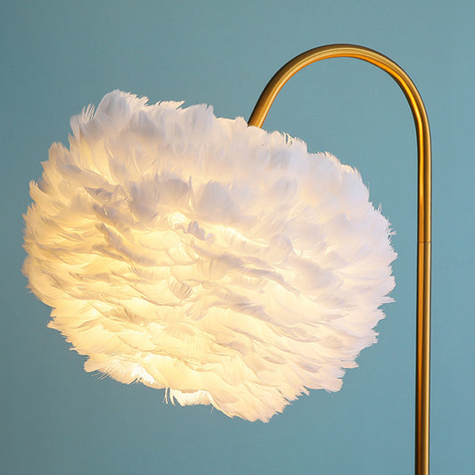 Hemispherical Living Room Floor Lamp Feather Single-Bulb Minimalist Standing Lighting with Tray Clearhalo 'Floor Lamps' 'Lamps' Lighting' 2197004