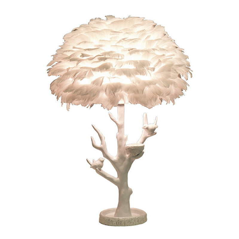 Artistic Tree Branch Table Light Resin Single Living Room Nightstand Lighting with Feather Shade in White Clearhalo 'Lamps' 'Table Lamps' Lighting' 2197010