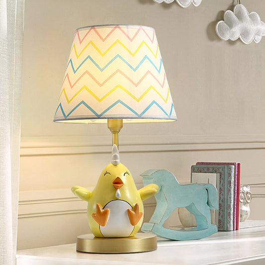 Cartoon Chicken Nightstand Lamp Resin Single-Bulb Bedside Table Light with Tapered Fabric Shade Clearhalo 'Lamps' 'Table Lamps' Lighting' 2197021