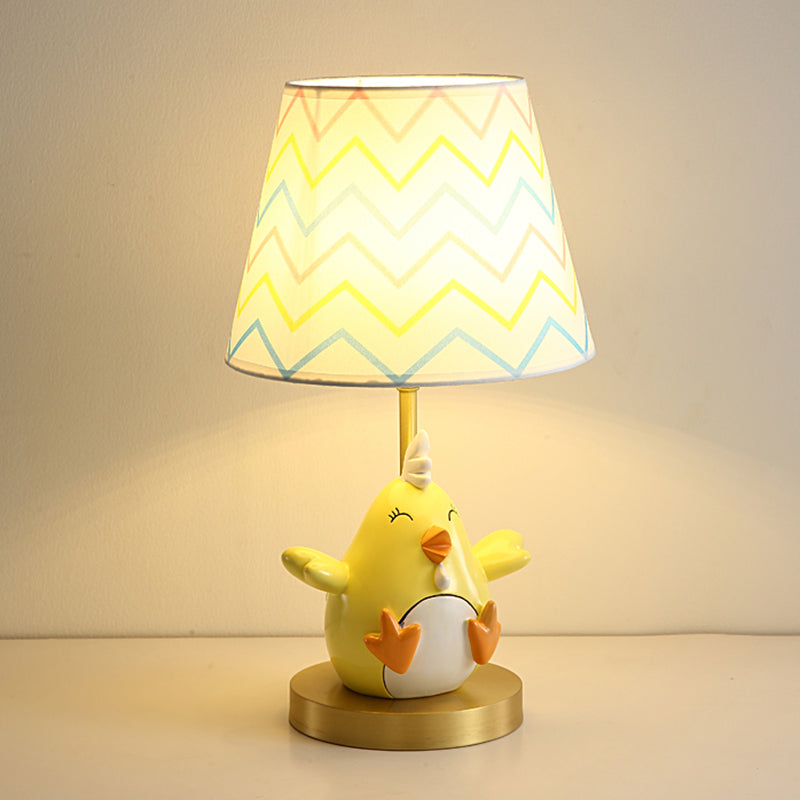 Cartoon Chicken Nightstand Lamp Resin Single-Bulb Bedside Table Light with Tapered Fabric Shade Clearhalo 'Lamps' 'Table Lamps' Lighting' 2197022