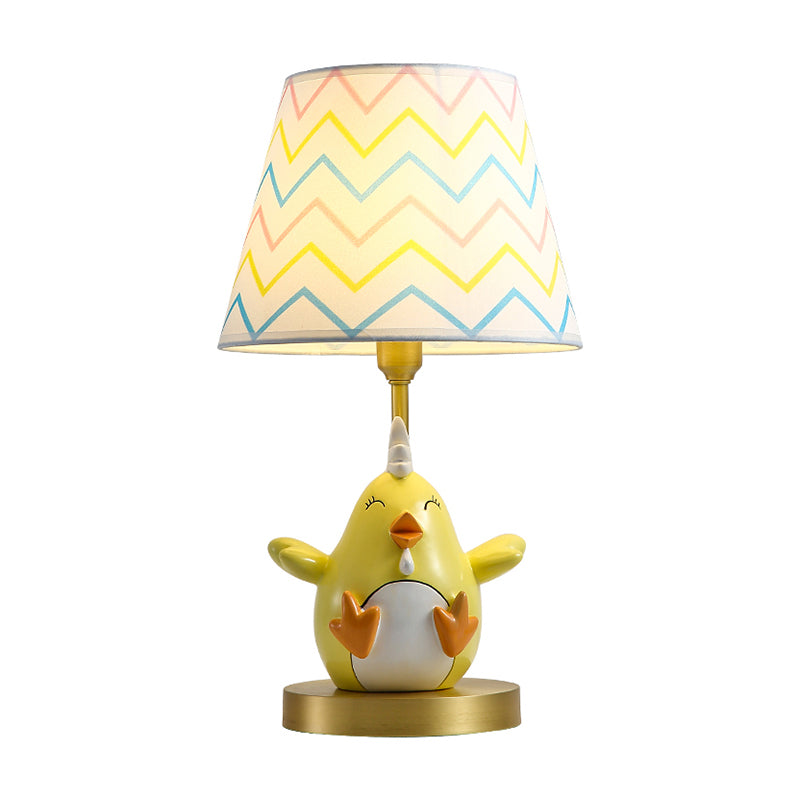 Cartoon Chicken Nightstand Lamp Resin Single-Bulb Bedside Table Light with Tapered Fabric Shade Clearhalo 'Lamps' 'Table Lamps' Lighting' 2197023