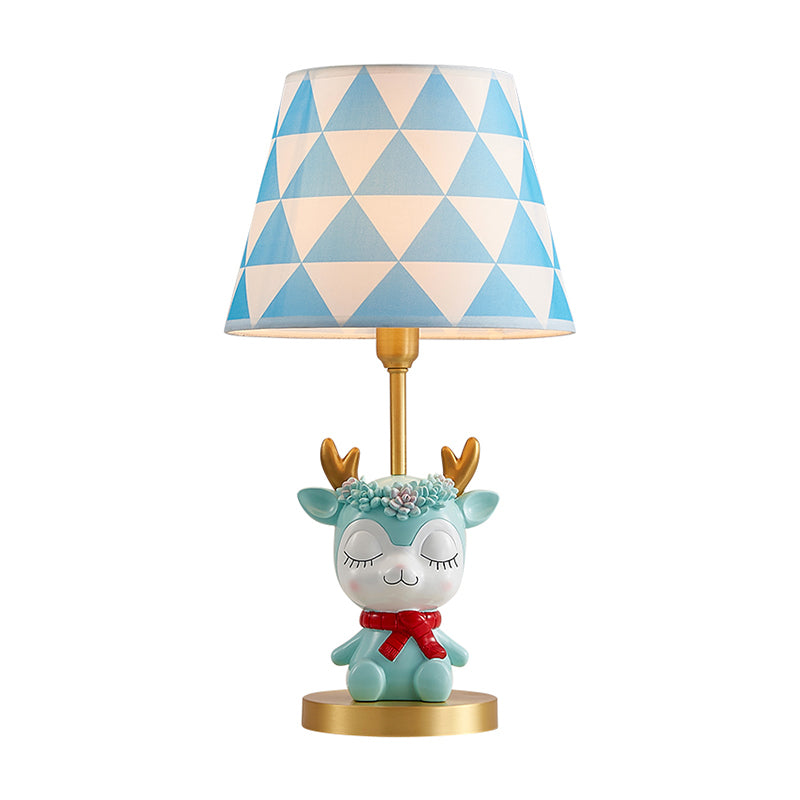 Fabric Tapered Drum Table Lighting Kids 1-Light Bedside Nightstand Lamp with Resin Deer Clearhalo 'Lamps' 'Table Lamps' Lighting' 2197026