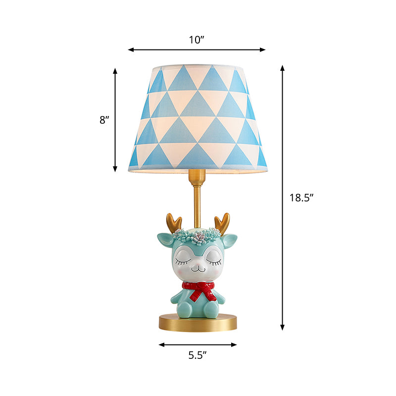 Fabric Tapered Drum Table Lighting Kids 1-Light Bedside Nightstand Lamp with Resin Deer Clearhalo 'Lamps' 'Table Lamps' Lighting' 2197027
