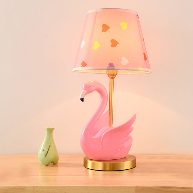 Bucket Shade Patterned Fabric Nightstand Lamp Kids Style Single Table Lighting with Decorative Swan Clearhalo 'Lamps' 'Table Lamps' Lighting' 2197030
