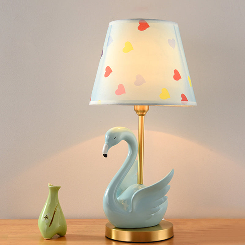 Bucket Shade Patterned Fabric Nightstand Lamp Kids Style Single Table Lighting with Decorative Swan Clearhalo 'Lamps' 'Table Lamps' Lighting' 2197032