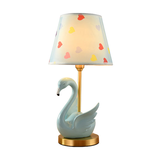 Bucket Shade Patterned Fabric Nightstand Lamp Kids Style Single Table Lighting with Decorative Swan Clearhalo 'Lamps' 'Table Lamps' Lighting' 2197033