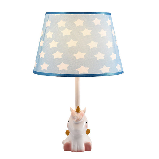 Pink Unicorn Table Lamp Cartoon 1 Head Resin Nightstand Light with Patterned Empire Shade Clearhalo 'Lamps' 'Table Lamps' Lighting' 2197035