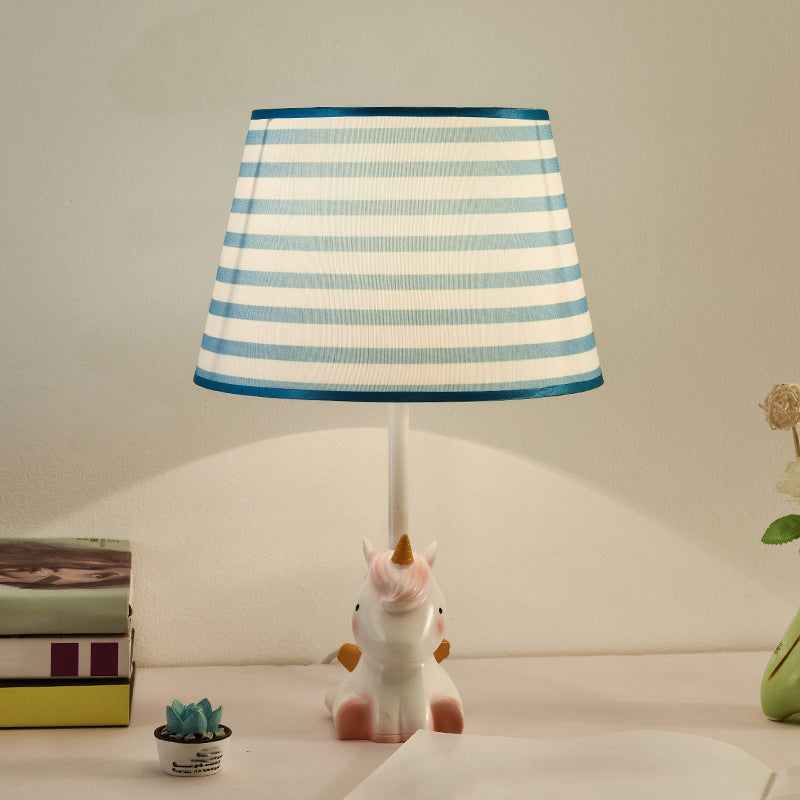 Pink Unicorn Table Lamp Cartoon 1 Head Resin Nightstand Light with Patterned Empire Shade Pink A Clearhalo 'Lamps' 'Table Lamps' Lighting' 2197040