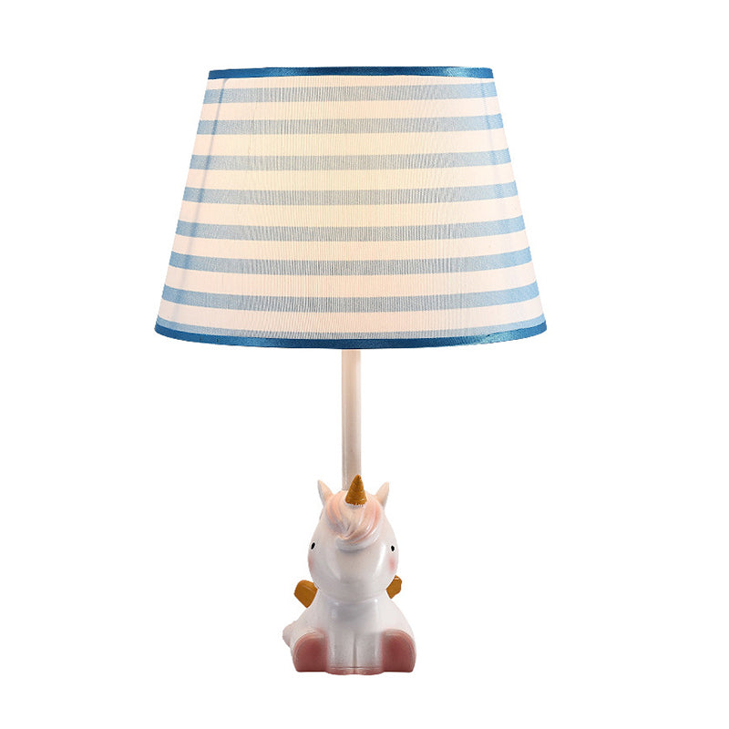 Pink Unicorn Table Lamp Cartoon 1 Head Resin Nightstand Light with Patterned Empire Shade Clearhalo 'Lamps' 'Table Lamps' Lighting' 2197041