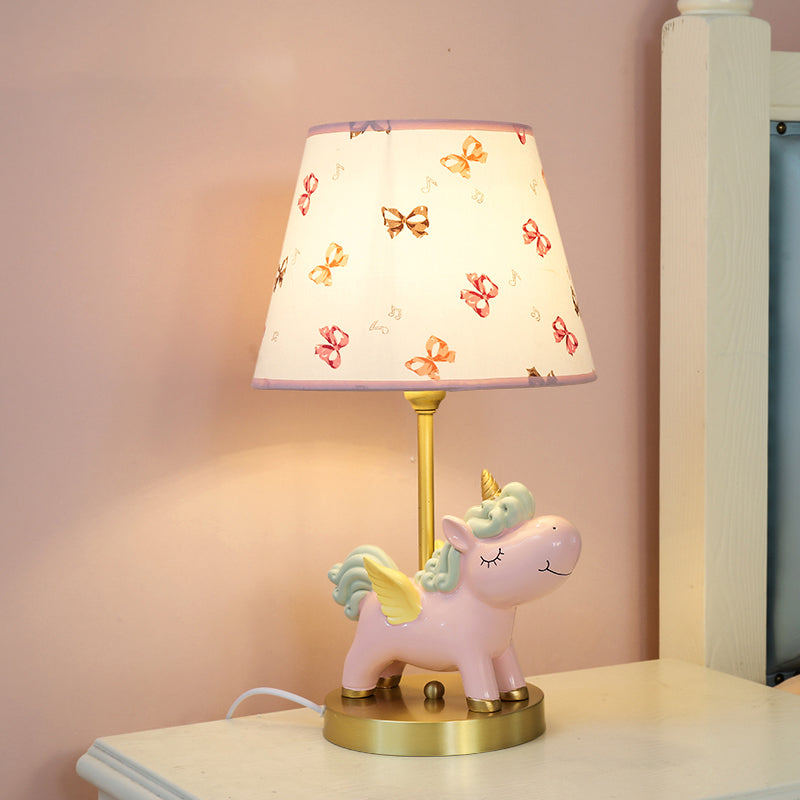 Tapered Bedside Table Light Fabric Single Cartoon Nightstand Lighting with Unicorn Decor Clearhalo 'Lamps' 'Table Lamps' Lighting' 2197043