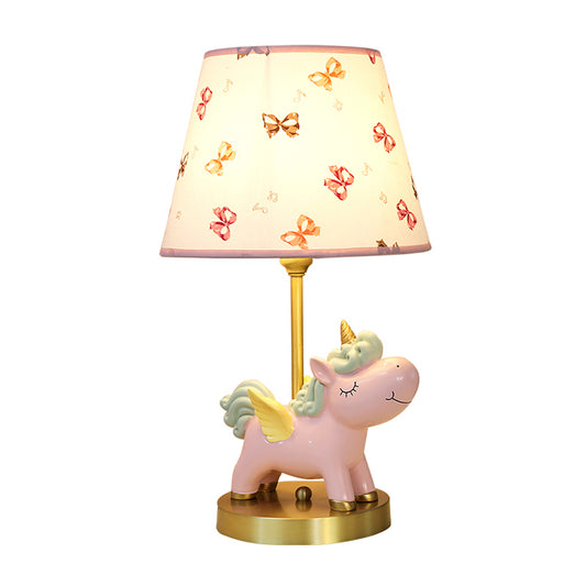 Tapered Bedside Table Light Fabric Single Cartoon Nightstand Lighting with Unicorn Decor Clearhalo 'Lamps' 'Table Lamps' Lighting' 2197044