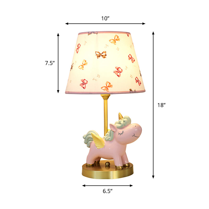 Tapered Bedside Table Light Fabric Single Cartoon Nightstand Lighting with Unicorn Decor Clearhalo 'Lamps' 'Table Lamps' Lighting' 2197045