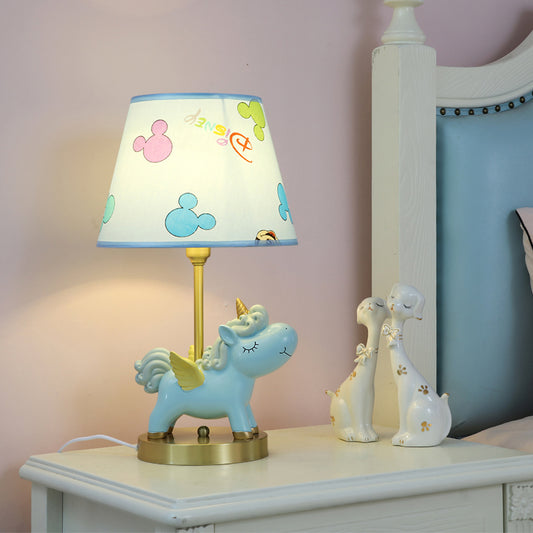 Tapered Bedside Table Light Fabric Single Cartoon Nightstand Lighting with Unicorn Decor Blue Clearhalo 'Lamps' 'Table Lamps' Lighting' 2197046