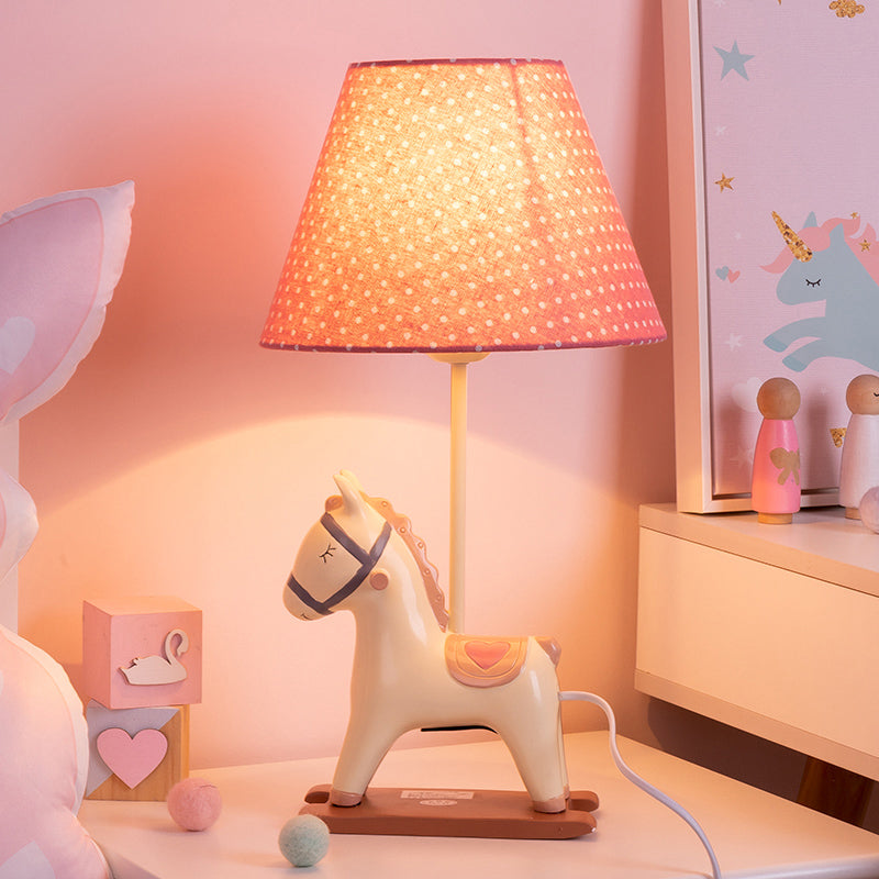 Kids Style Horse Nightstand Lamp Resin Single-Bulb Bedroom Table Light with Tapered Fabric Shade Clearhalo 'Lamps' 'Table Lamps' Lighting' 2197048