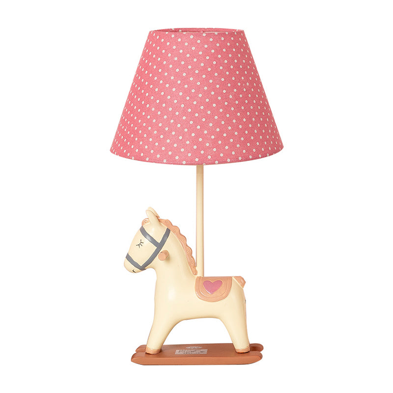 Kids Style Horse Nightstand Lamp Resin Single-Bulb Bedroom Table Light with Tapered Fabric Shade Clearhalo 'Lamps' 'Table Lamps' Lighting' 2197049