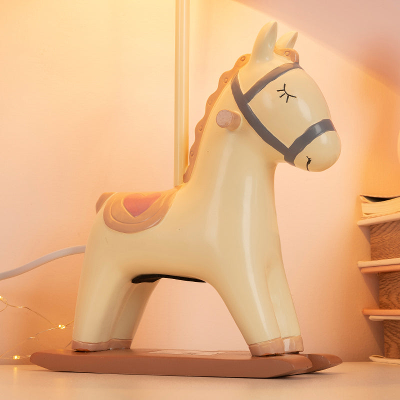 Kids Style Horse Nightstand Lamp Resin Single-Bulb Bedroom Table Light with Tapered Fabric Shade Clearhalo 'Lamps' 'Table Lamps' Lighting' 2197050