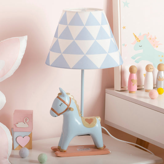Kids Style Horse Nightstand Lamp Resin Single-Bulb Bedroom Table Light with Tapered Fabric Shade Blue Clearhalo 'Lamps' 'Table Lamps' Lighting' 2197051
