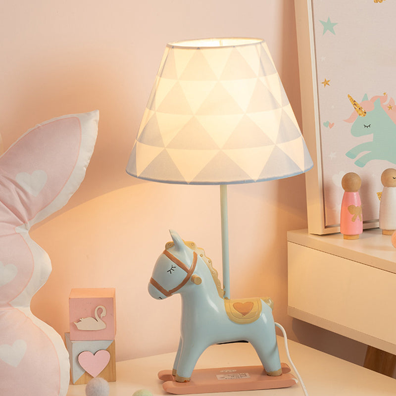 Kids Style Horse Nightstand Lamp Resin Single-Bulb Bedroom Table Light with Tapered Fabric Shade Clearhalo 'Lamps' 'Table Lamps' Lighting' 2197052