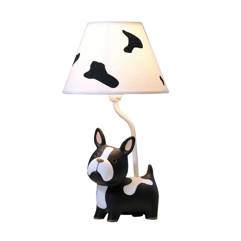Resin Dog Nightstand Lamp Cartoon 1 Bulb Black and White Table Lighting with Empire Shade Black-White Clearhalo 'Lamps' 'Table Lamps' Lighting' 2197059
