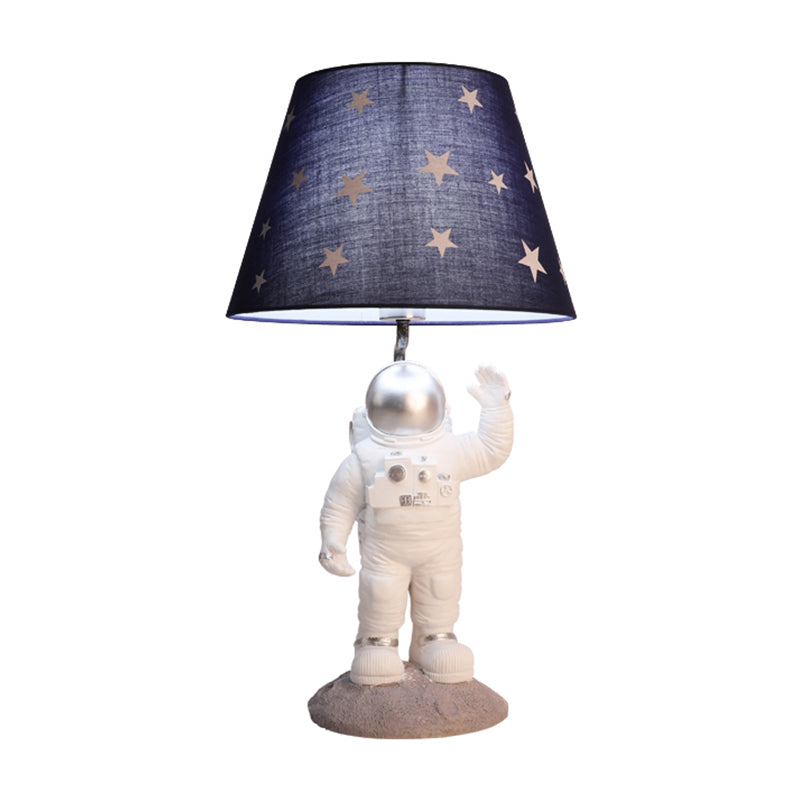 Cartoon Astronaut Table Lighting Resin Single Bedside Nightstand Lamp with Star Patterned Fabric Shade Clearhalo 'Lamps' 'Table Lamps' Lighting' 2197107
