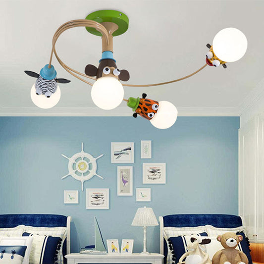 Metallic Spiral Semi Flush Mount Cartoon Yellow Ceiling Mounted Light with Decorative Animal Head 4 Yellow Clearhalo 'Ceiling Lights' 'Close To Ceiling Lights' 'Close to ceiling' 'Semi-flushmount' Lighting' 2197121