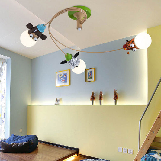 Metallic Spiral Semi Flush Mount Cartoon Yellow Ceiling Mounted Light with Decorative Animal Head 3 Yellow Clearhalo 'Ceiling Lights' 'Close To Ceiling Lights' 'Close to ceiling' 'Semi-flushmount' Lighting' 2197122