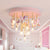 Star Ceiling Light Cartoon Clear Glass 13 Heads Kindergarten Semi Flush Light Fixture with Resin Unicorn Pink A Clearhalo 'Ceiling Lights' 'Close To Ceiling Lights' 'Close to ceiling' 'Semi-flushmount' Lighting' 2197179