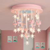 Star Ceiling Light Cartoon Clear Glass 13 Heads Kindergarten Semi Flush Light Fixture with Resin Unicorn Pink B Clearhalo 'Ceiling Lights' 'Close To Ceiling Lights' 'Close to ceiling' 'Semi-flushmount' Lighting' 2197180