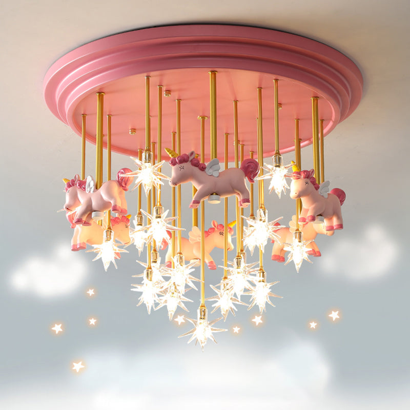 Childrens Star Shade Flush Mount Light Clear Glass Child Room LED Semi Flush Ceiling Light with Unicorn Decor 16 Pink Clearhalo 'Ceiling Lights' 'Close To Ceiling Lights' 'Close to ceiling' 'Semi-flushmount' Lighting' 2197197