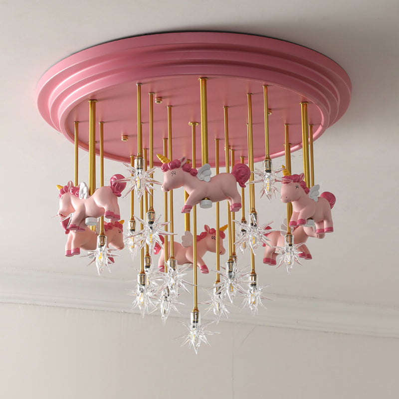 Childrens Star Shade Flush Mount Light Clear Glass Child Room LED Semi Flush Ceiling Light with Unicorn Decor Clearhalo 'Ceiling Lights' 'Close To Ceiling Lights' 'Close to ceiling' 'Semi-flushmount' Lighting' 2197199