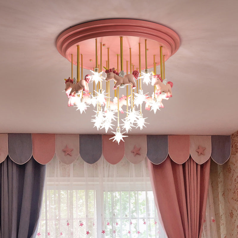 Childrens Star Shade Flush Mount Light Clear Glass Child Room LED Semi Flush Ceiling Light with Unicorn Decor 14 Pink Clearhalo 'Ceiling Lights' 'Close To Ceiling Lights' 'Close to ceiling' 'Semi-flushmount' Lighting' 2197200
