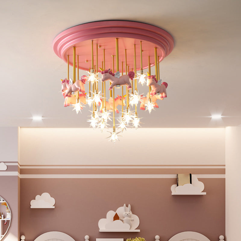 Childrens Star Shade Flush Mount Light Clear Glass Child Room LED Semi Flush Ceiling Light with Unicorn Decor Clearhalo 'Ceiling Lights' 'Close To Ceiling Lights' 'Close to ceiling' 'Semi-flushmount' Lighting' 2197201