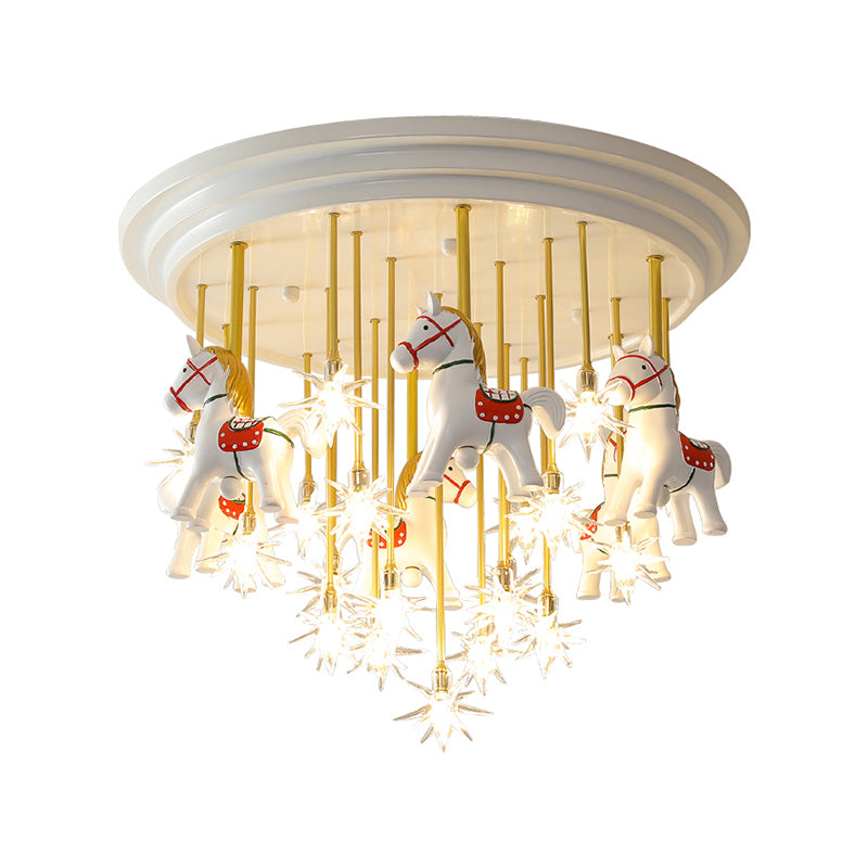 Merry-Go-Round Semi Flush Light Kids Style Metal Nursery LED Ceiling Flush Mount with Resin Horse in White Clearhalo 'Ceiling Lights' 'Close To Ceiling Lights' 'Close to ceiling' 'Semi-flushmount' Lighting' 2197205
