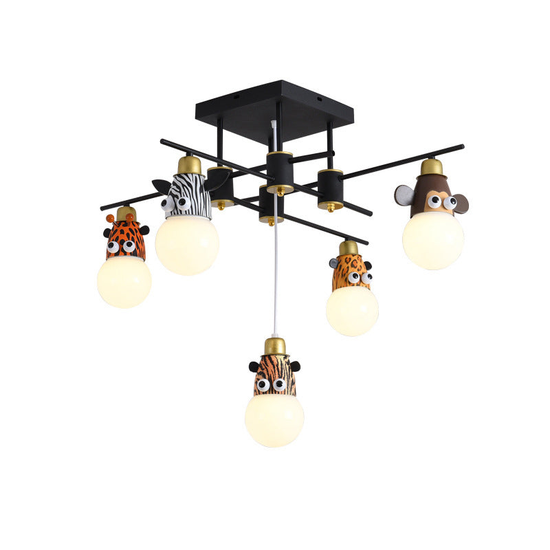 Animal Head Metal Semi Flush Kids Style Black Flush Ceiling Light Fixture for Bedroom Clearhalo 'Ceiling Lights' 'Close To Ceiling Lights' 'Close to ceiling' 'Semi-flushmount' Lighting' 2197219